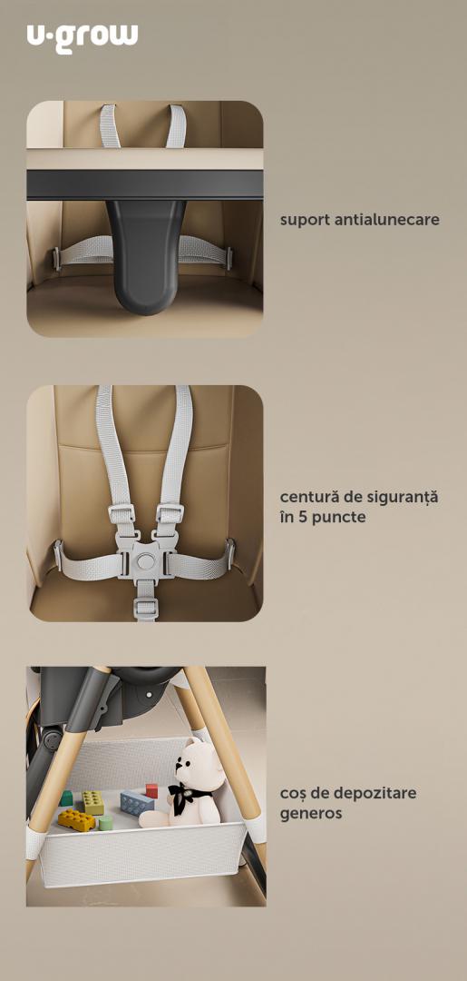 Scaun de masa cu inaltime reglabila, spatar ajustabil in 4 pozitii, pliabil, brown, U-Grow