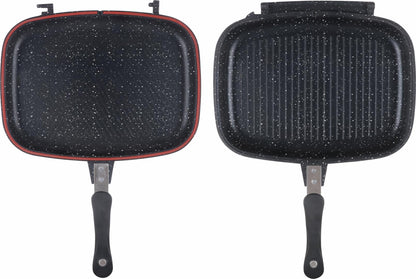 Tigaie dubla grill Cooking by Heinner Dark Line, dreptunghiulara, aluminiu, 32x24x7.5 cm