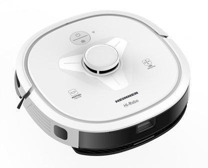 Robot de aspirare Heinner HI-Robo HRVC-M33WH, WI-FI, aspirator si mop, 14.4V/ 3350 mAh, putere aspirare 2000Pa, motor BLDC, navigatie LDS, autonomie 180 min, recipient praf: 600 ml, rezervor apa 250 ml, alb