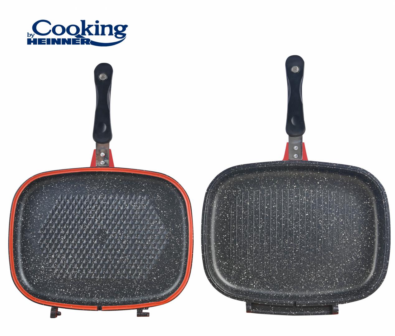 Tigaie dubla grill dreptughiulara, Cooking by Heinner Easy Cook Red, aluminiu, 32x24x7.5 cm, rosie