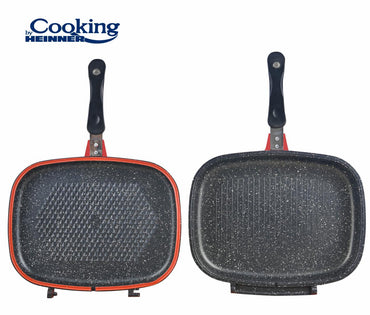 Tigaie dubla grill dreptughiulara, Cooking by Heinner Easy Cook Red, aluminiu, 32x24x7.5 cm, rosie