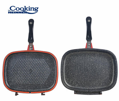 Tigaie dubla grill dreptughiulara, Cooking by Heinner Easy Cook Red, aluminiu, 32x24x7.5 cm, rosie