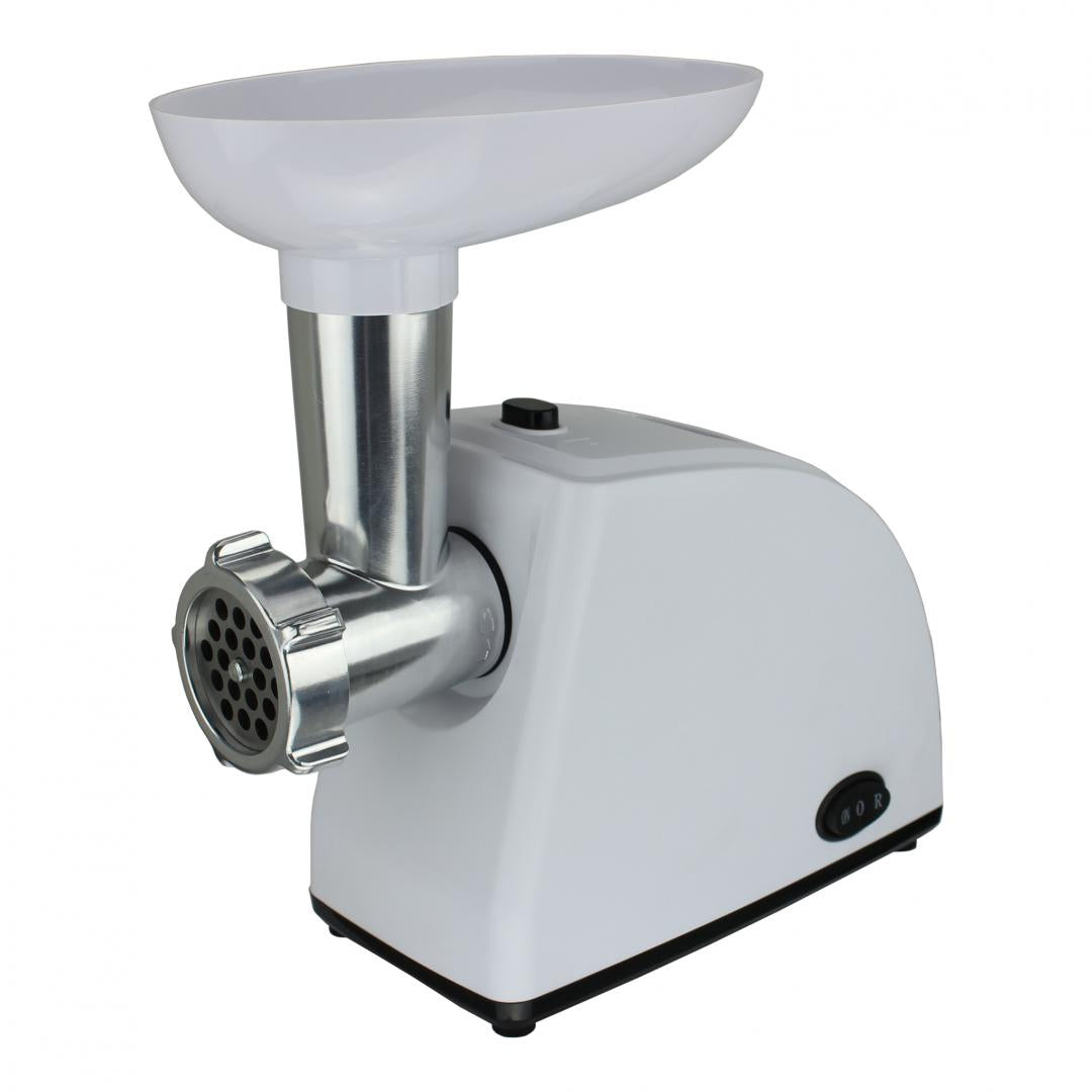 Masina de tocat Heinner MG-W1200R, 1360W,1.5 kg/min, accesoriu rosii, accesoriu carnati, cutit inox, 3 site taiere, alb