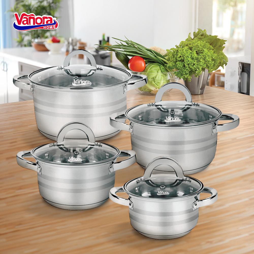Set de oale pentru gatit Vanora Home Medina, 8 piese, inox, inductie, 16/18/22/24 cm, 1.8/2.5/4.5/6 L