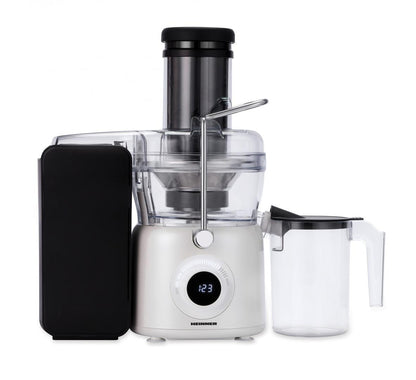 Storcator de fructe Heinner Pearlwhite HSF-K1000DCWP, 1000W, motor DC, viteza variabila, recipient pulpa 1L, filtru inox, tub larg alimentare 84mm, alb perlat