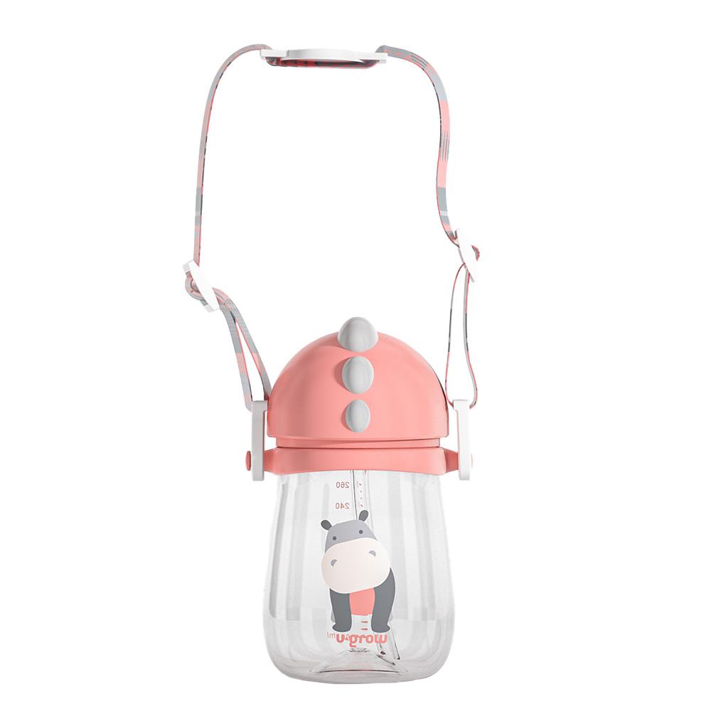 Pachet 3 in 1 cana 260 ml tritan cu 3 accesorii diferite pentru baut : tetina biberon, cioc , pai, dark pink, U-Grow