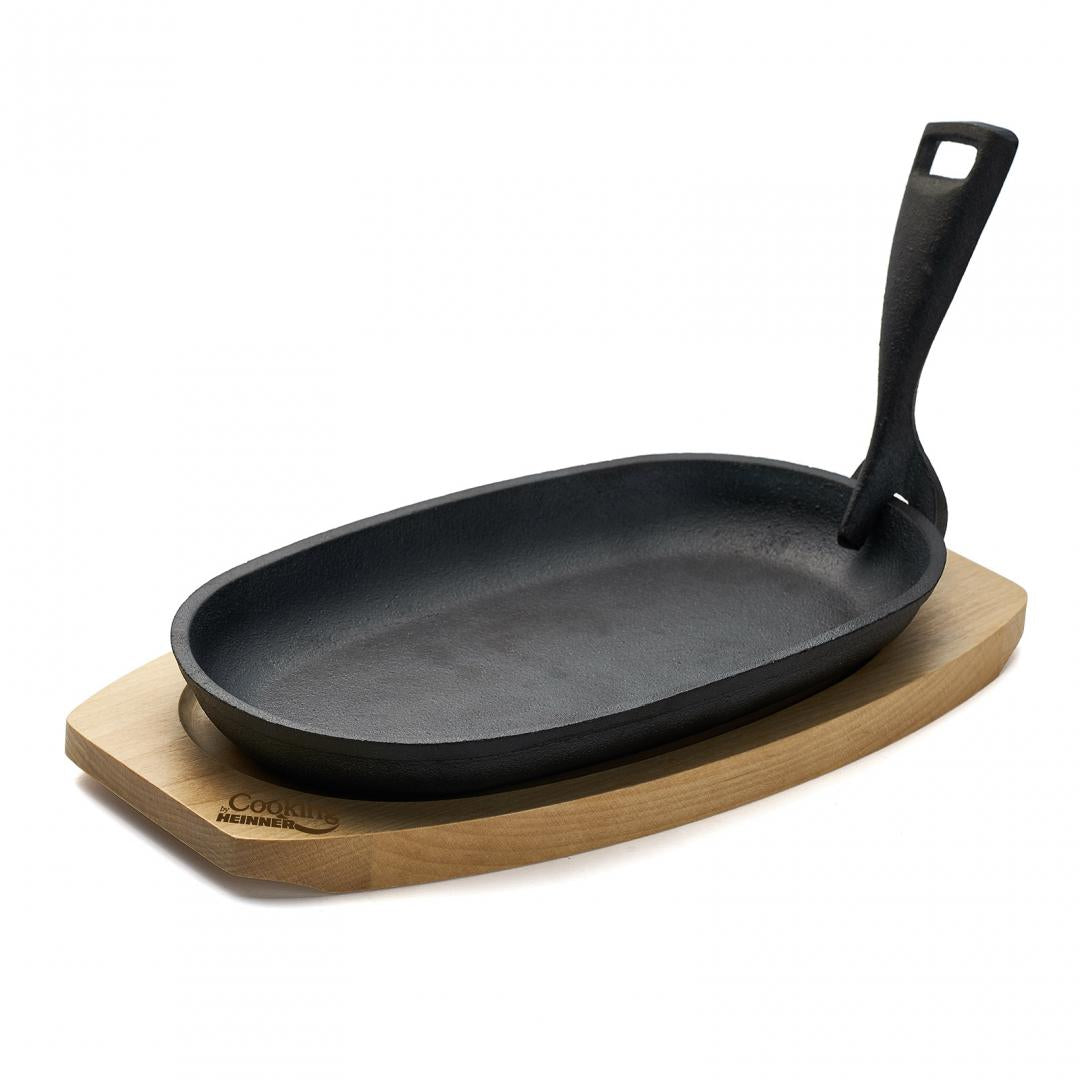Platou Servire Oval, , Fonta Pura , Cu Maner Detasabil Si Baza Din Lemn,Cooking By Heinner
