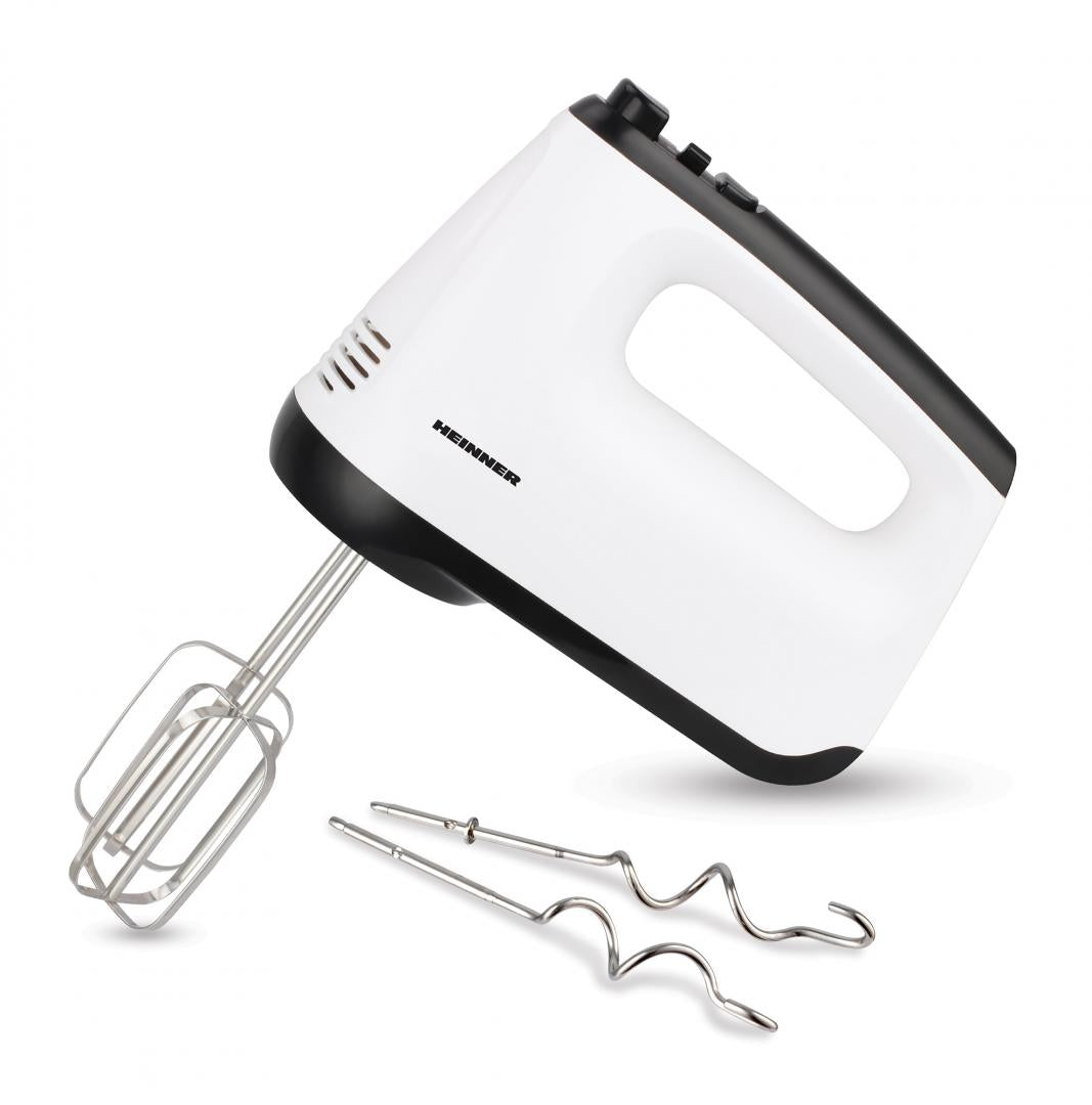 Mixer de mana Heinner White Orchid HM-400WHBK, 400W, 6 viteze + Turbo, teluri si carlige din inox, Alb/Negru