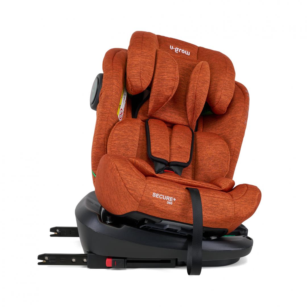 Scaun auto U-Grow Secure+ 40-150 cm ,360 grade , 4 pozitii de ajustare pe spate , 10 pozitii de ajustare a tetierei pe inaltime, Golden Cognac, U-Grow