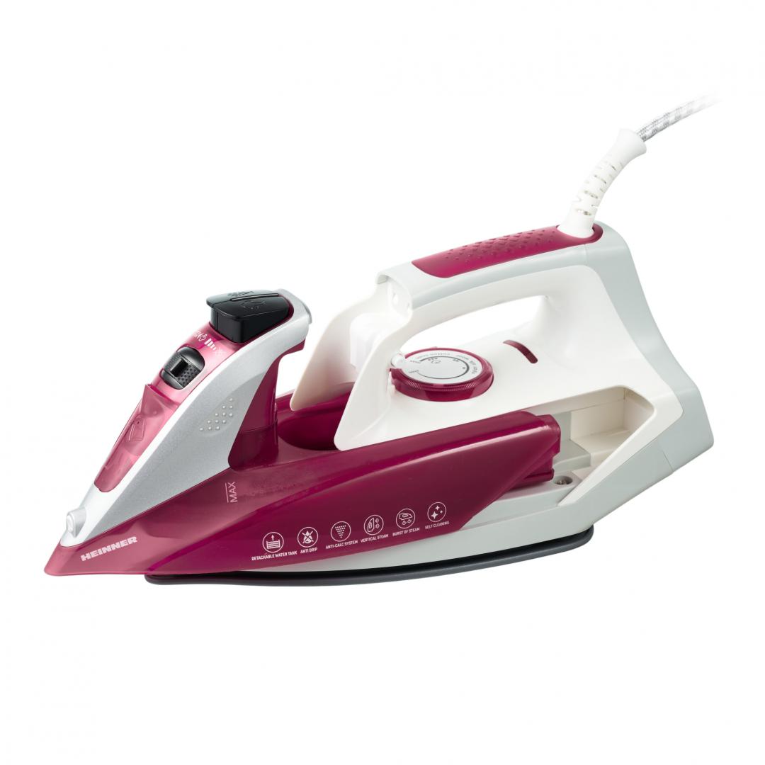 Fier De Calcat Heinner Hsi-2200Pp, Calcare Uscata/Spray/Jet De Abur, Rezervor Apa Detasabil, Talpa Ceramica, Auto-Curatare, Functie Anti- Picurare, Functie Anti-Calcar, Capacitate Rezervor Apa: 190Ml, Putere: 2000-