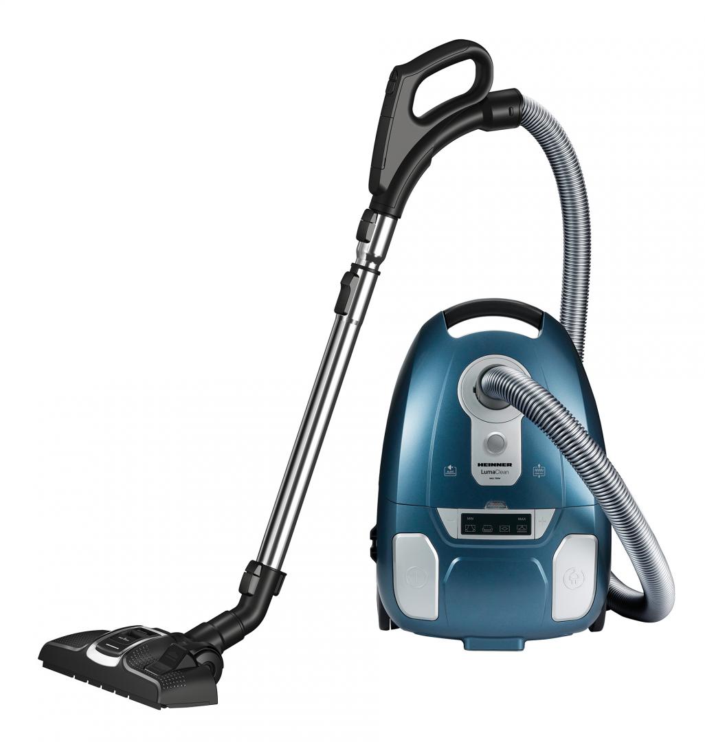 Aspirator cu sac Heinner LumaClean HVC-MLED700BL, 700W, putere aspirare 180W, display LED, telecomanda pe maner, filtru HEPA 13, sac textil: 3.5L, tub telescopic metalic, albastru