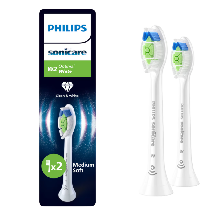 Rezerve Philips Sonicare Optimal White HX6062/87, pachet de 2 capete de periere, Standard, click-on, sincronizarea modurilor BrushSync, Alb