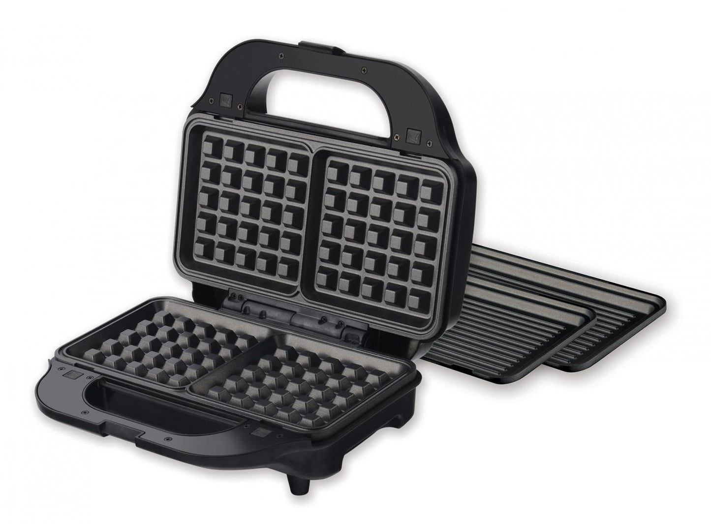 Sandwich maker Heinner SM-2H900BKS, 900 W, placi XL, 2 placi detasabile antiadezive: waffle, grill, Negru/Rosu