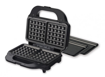 Sandwich maker Heinner SM-2H900BKS, 900 W, placi XL, 2 placi detasabile antiadezive: waffle, grill, Negru/Rosu