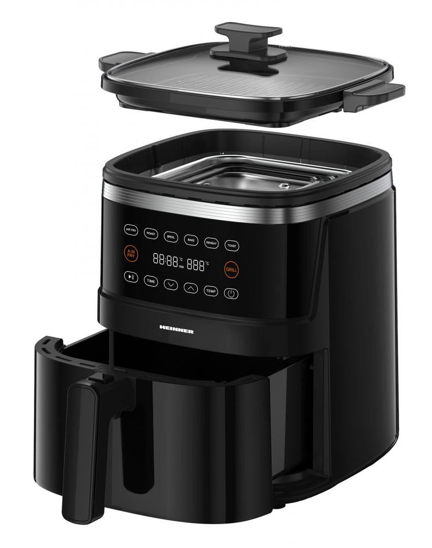 Friteuza cu aer cald Heinner Fry&Grill HAFG-B5BK2600, 2600W, capacitate 5L, 6 programe presetate, panou de comanda electronic, timp maxim de preparare: 60 min, Negru