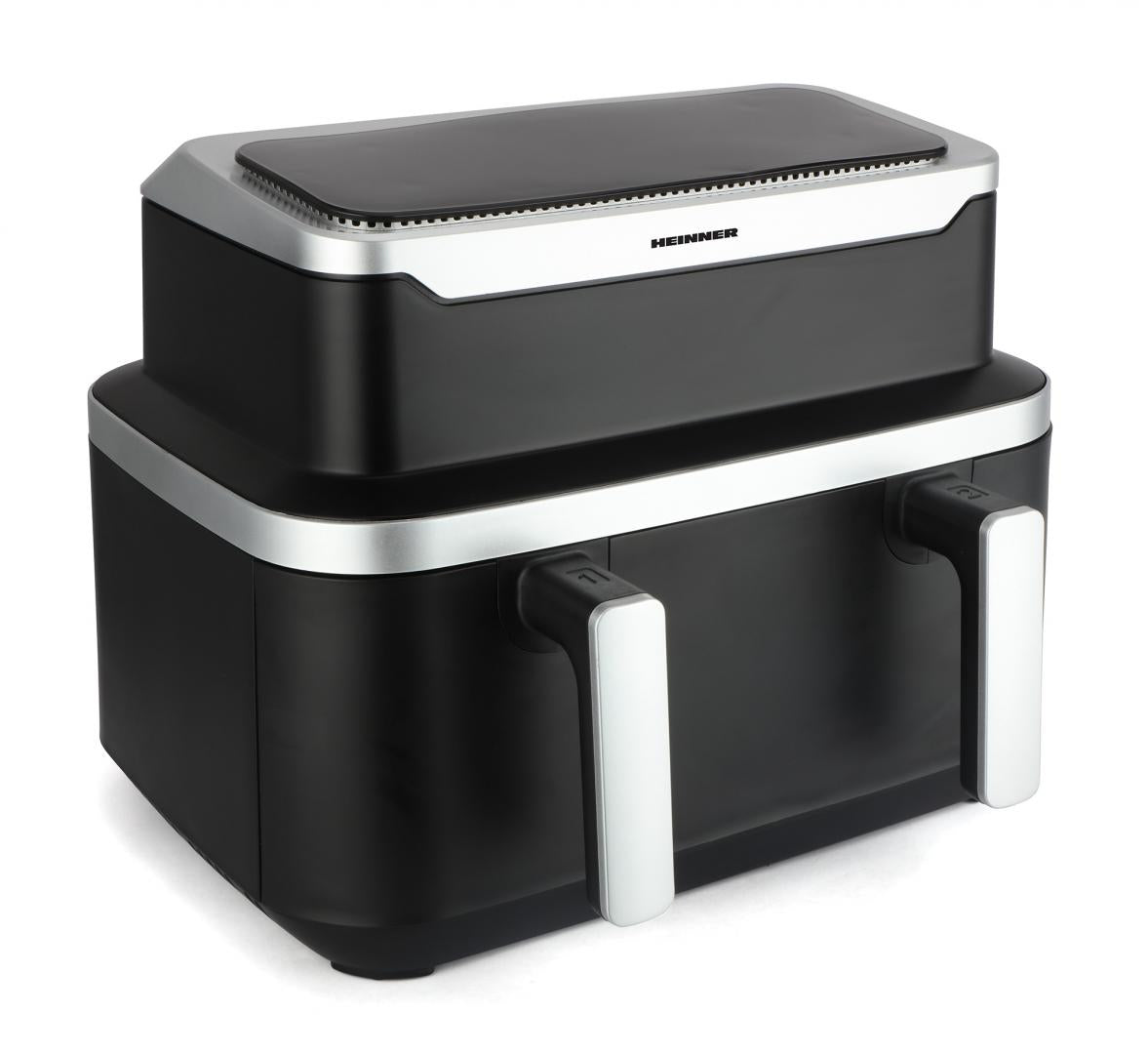 Friteuza dubla cu aer cald Heinner match&sinc HAF-DDB9BK26, 2600w, capacitate totala 9l, control digital individual, termostat reglabil 60-200 grade, negru