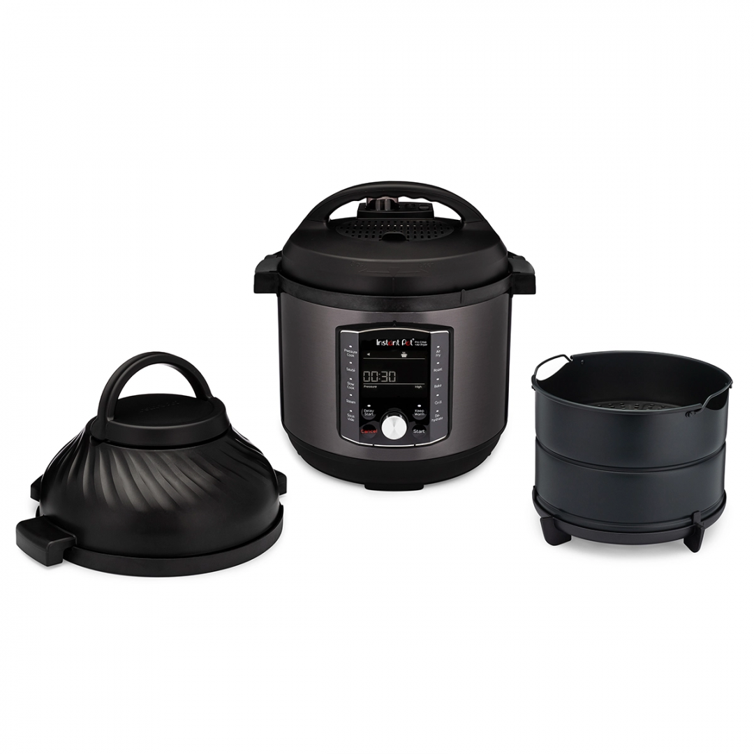 Multicooker si friteuza cu aer cald, 2 in 1, Instant Pot Pro Crisp 8, 1500W, 11 programe presetate, Capacitate 7.6 litri, Vas interior din inox, Negru