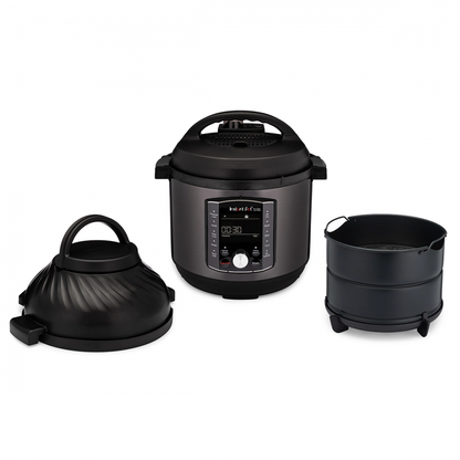 Multicooker si friteuza cu aer cald, 2 in 1, Instant Pot Pro Crisp 8, 1500W, 11 programe presetate, Capacitate 7.6 litri, Vas interior din inox, Negru
