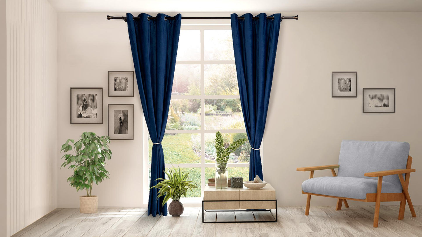 Set 2 draperii Heinner Home, catifea, 140x270 cm, sistem de prindere cu inele metalice, 2 cordoane tip sfoara, albastru