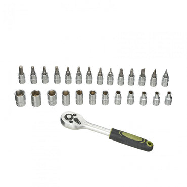 Set 27 piese Heinner CTSM020, cheie cu clichet 1/4", capete chei tubulare, biti tubulari, 4-13 mm, material chrome-vanadium