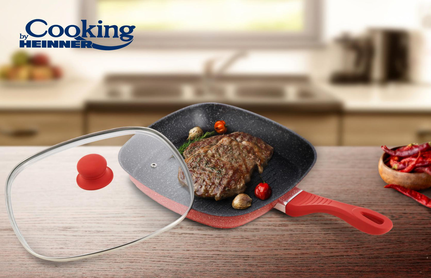 Tigaie Grill Cooking by Heinner Orange Grays cu capac, aluminiu, 28X4cm