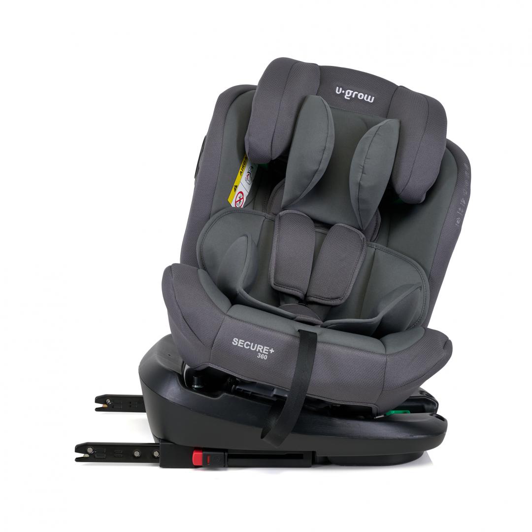 Scaun auto U-Grow Secure+ 40-150 cm , 360 grade , 4 pozitii de ajustare pe spate , 10 pozitii de ajustare a tetierei pe inaltime, gri, U-Grow