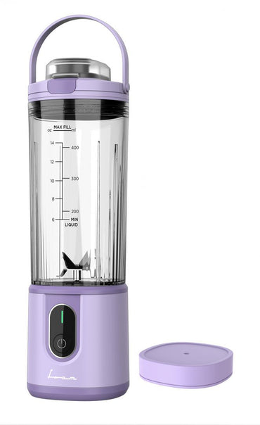 Blender portabil Fram FBP-P74PP, 10-15 minute autonomie, lame inox, mov, 400 ml, 110 W