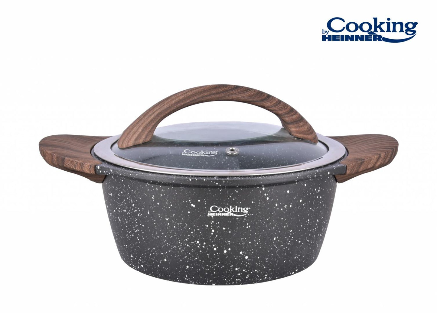 Set pentru gatit cu 6 piese Cooking by Heinner, aluminiu turnat, interior ceramic cu aspect marmorat, capace din sticla