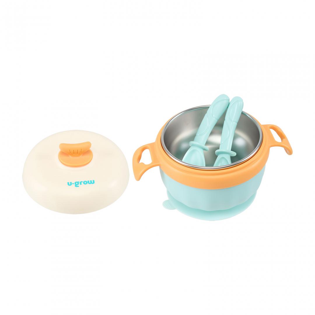 Bol Termic , Lingurita Si Furculita , Baza Antialunecare, Blue, U-Grow