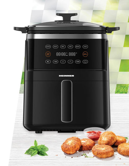 Friteuza cu aer cald Heinner Fry&Grill HAFG-B5BK2600, 2600W, capacitate 5L, 6 programe presetate, panou de comanda electronic, timp maxim de preparare: 60 min, Negru