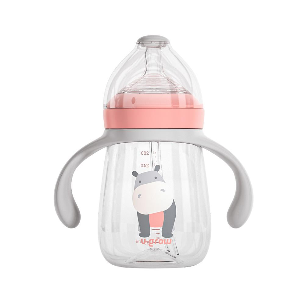 Pachet 3 in 1 cana 260 ml tritan cu 3 accesorii diferite pentru baut : tetina biberon, cioc , pai, dark pink, U-Grow