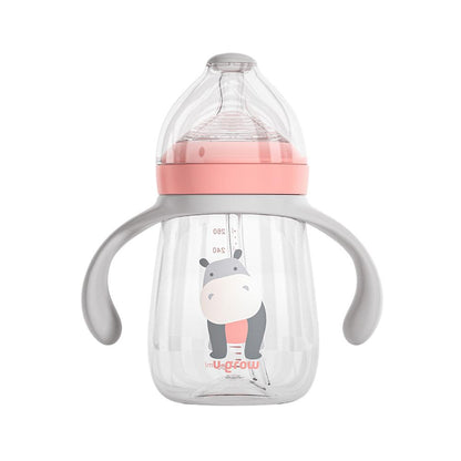 Pachet 3 in 1 cana 260 ml tritan cu 3 accesorii diferite pentru baut : tetina biberon, cioc , pai, dark pink, U-Grow