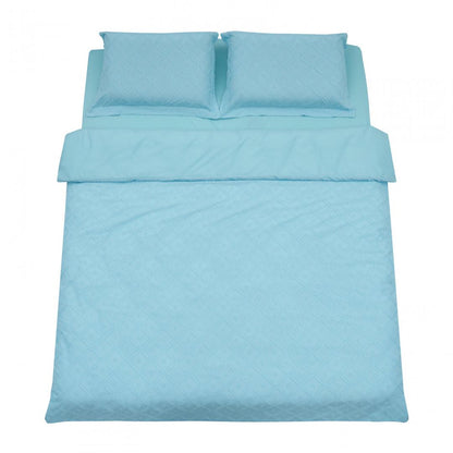 Lenjerie de pat king size pentru 2 persoane Tuff Heinner Home, cearsaf pilota 200x220 cm, cearsaf pat 220x240 cm, 2 fete de perna oxford 50x70+5 cm, microfibra, broderie Tuffata, bleu
