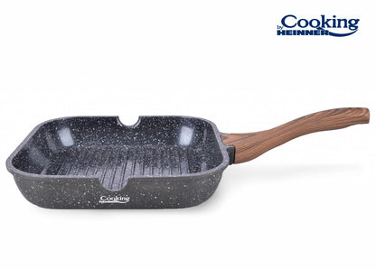 Set pentru gatit cu 6 piese Cooking by Heinner, aluminiu turnat, interior ceramic cu aspect marmorat, capace din sticla