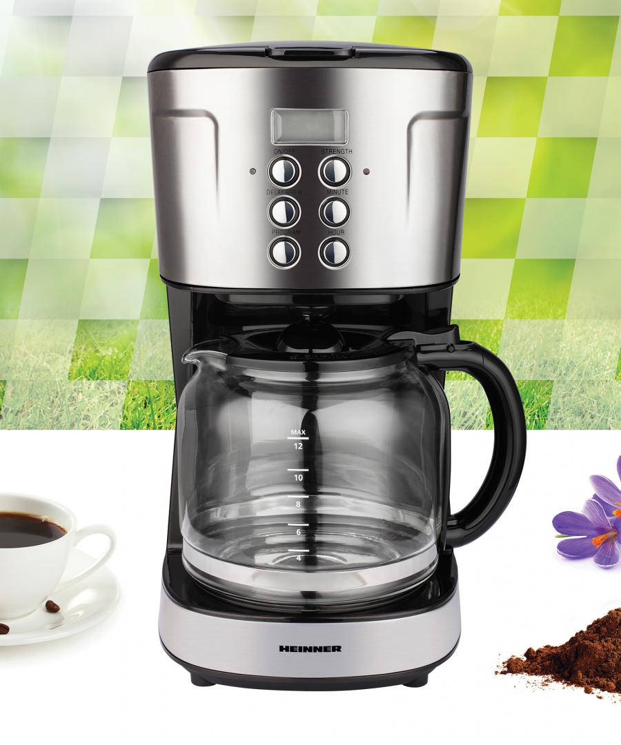 Cafetiera digitala HCM-D915BKS Heinner, 900 W, 1.5 L, timer, Negru/Inox