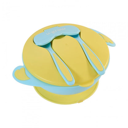 Bol compartimentat cu ventuza antialunecare si capac cu lingurita si furculita, blue, U-Grow