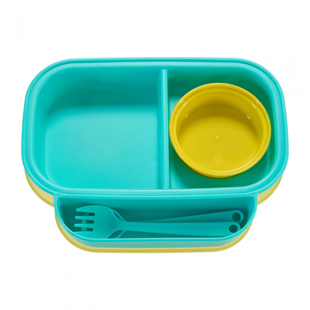 Farfurie compartimentata cu capac si lingurita si furculita, galbena, U-Grow