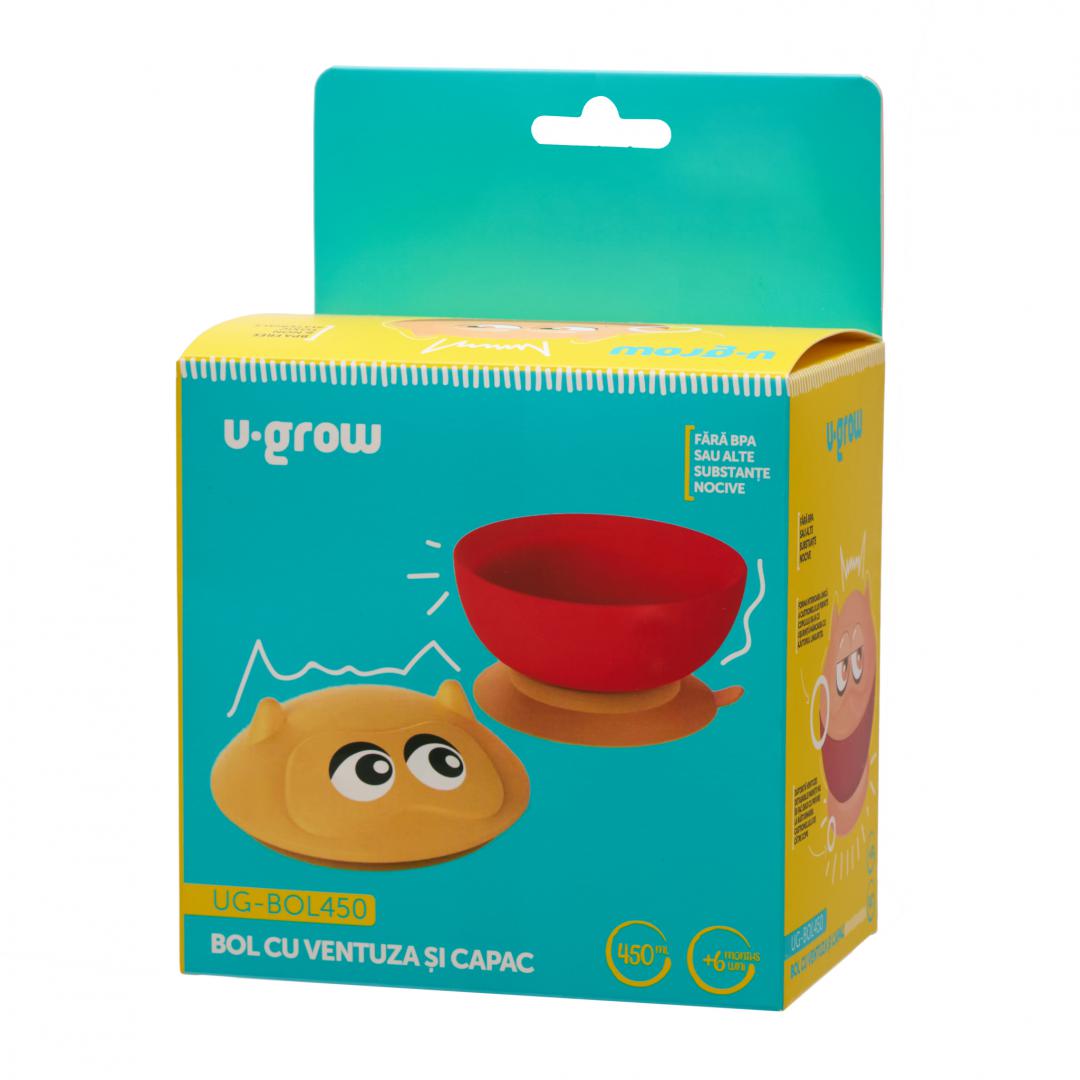 Bol Cu Ventuza Si Capac 450 Ml, U-Grow