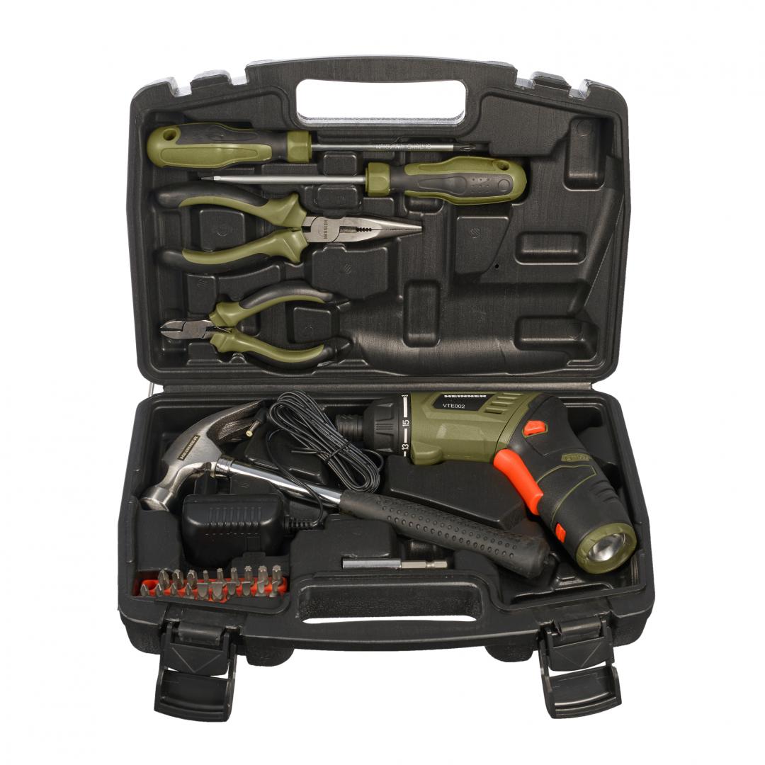 Pachet Surubelnita pe acumulator Heinner VTE002, 3.6 V Li-Ion, 1300 mAh, 4.5 Nm, 20 biti, adaptor + 5 scule de mana