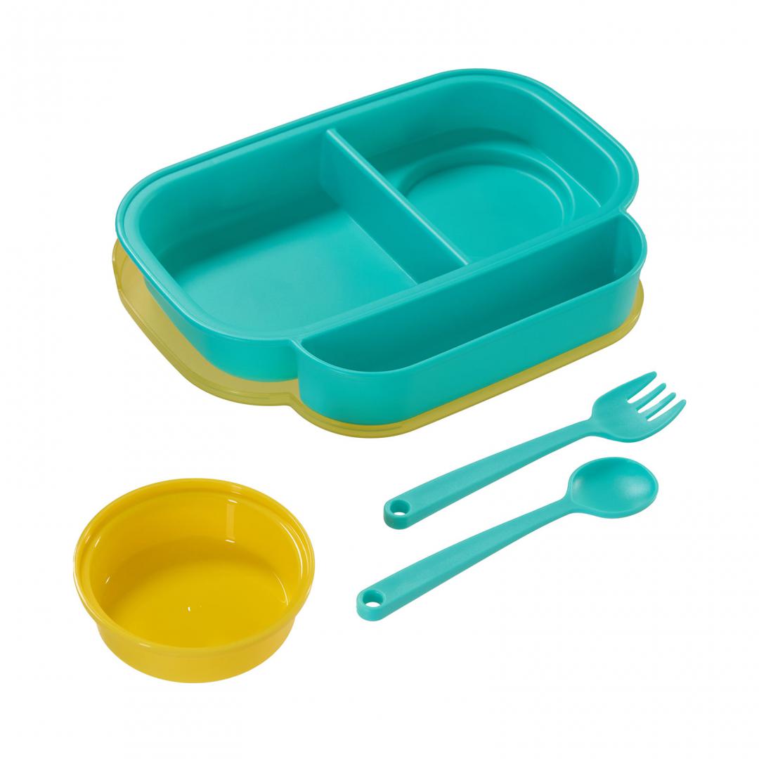 Farfurie compartimentata cu capac si lingurita si furculita, galbena, U-Grow