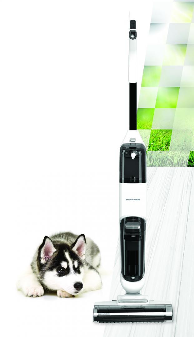 Aspirator vertical cu functie mop HEINNER ONE4FLOOR HSVC-M18WH3in1, aspirare, spalare, mop, sistem autocuratare, putere: 180w si 2 viteze, comenzi on/off, autonomie: 35min aspirare/21 min mop, 2 recipiente apa (curata/colectare): 600/400ml, alb