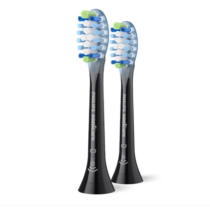 Rezerve Philips Sonicare Plaque Defence HX9042/88, pachet de 2 capete de periere, Standard, click-on, sincronizarea modurilor BrushSync, Negru