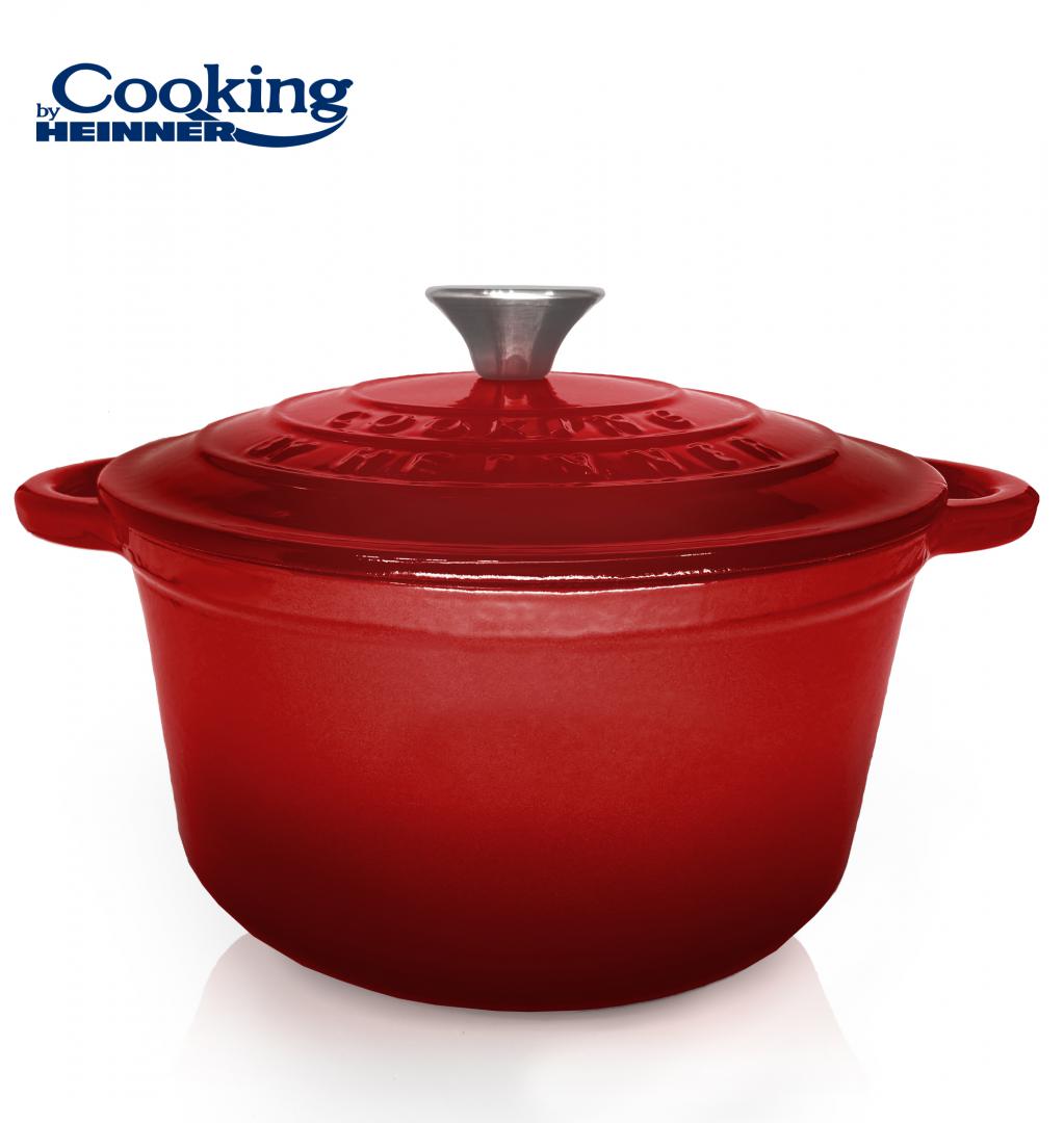 Semioala Fonta Emailata+Capac , 6L, Red Line, Cooking By Heinner