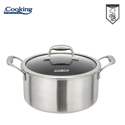 Oala 7L cu capac sticla Cooking by Heinner Titanium, 3 straturi, inox, inductie, 28 x 13 cm