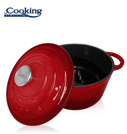 Semioala Fonta Emailata+Capac , 6L, Red Line, Cooking By Heinner