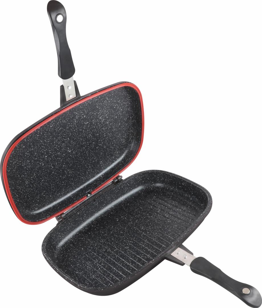 Tigaie dubla grill Cooking by Heinner Dark Line Classic, dreptunghiulara, aluminiu, 36x24x7.5 cm