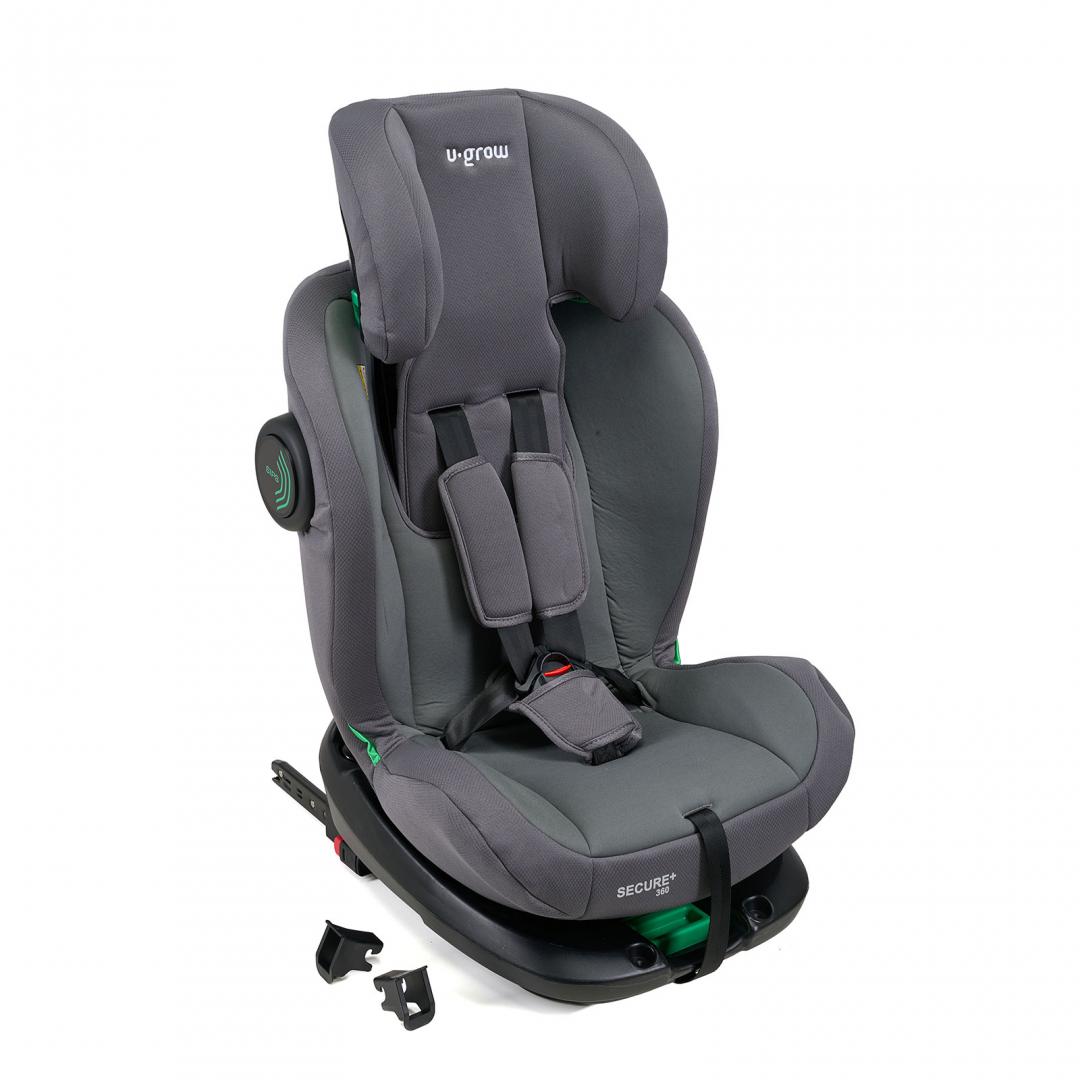 Scaun auto U-Grow Secure+ 40-150 cm , 360 grade , 4 pozitii de ajustare pe spate , 10 pozitii de ajustare a tetierei pe inaltime, gri, U-Grow