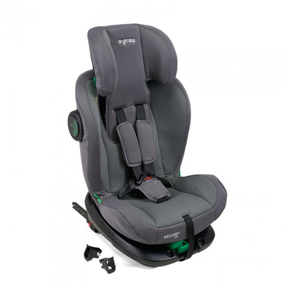 Scaun auto U-Grow Secure+ 40-150 cm , 360 grade , 4 pozitii de ajustare pe spate , 10 pozitii de ajustare a tetierei pe inaltime, gri, U-Grow