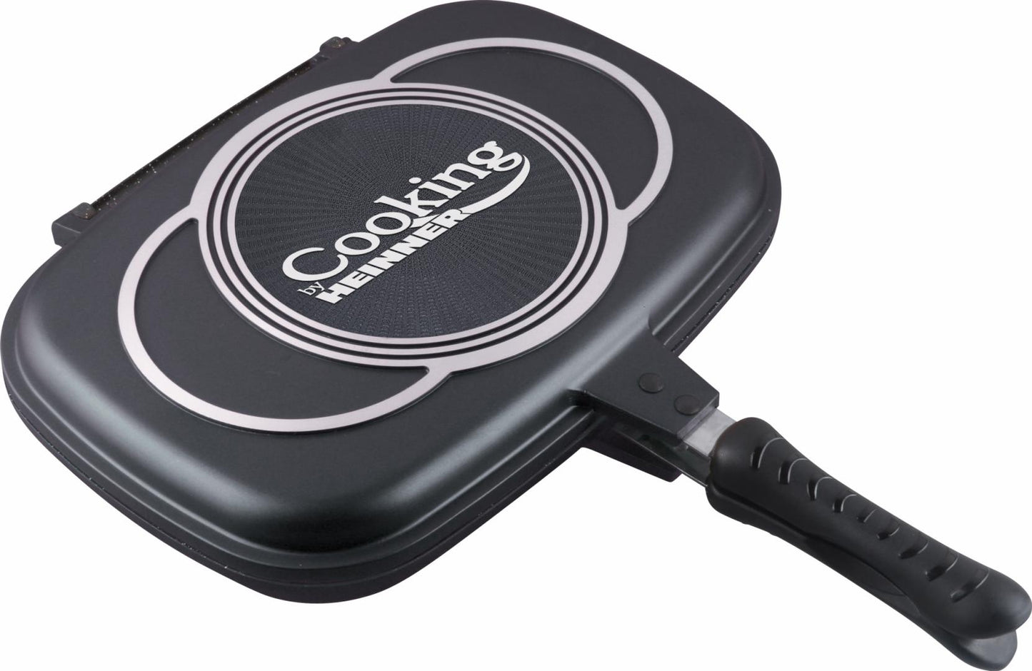 Tigaie dubla grill Cooking by Heinner Dark Line Classic, dreptunghiulara, aluminiu, 36x24x7.5 cm