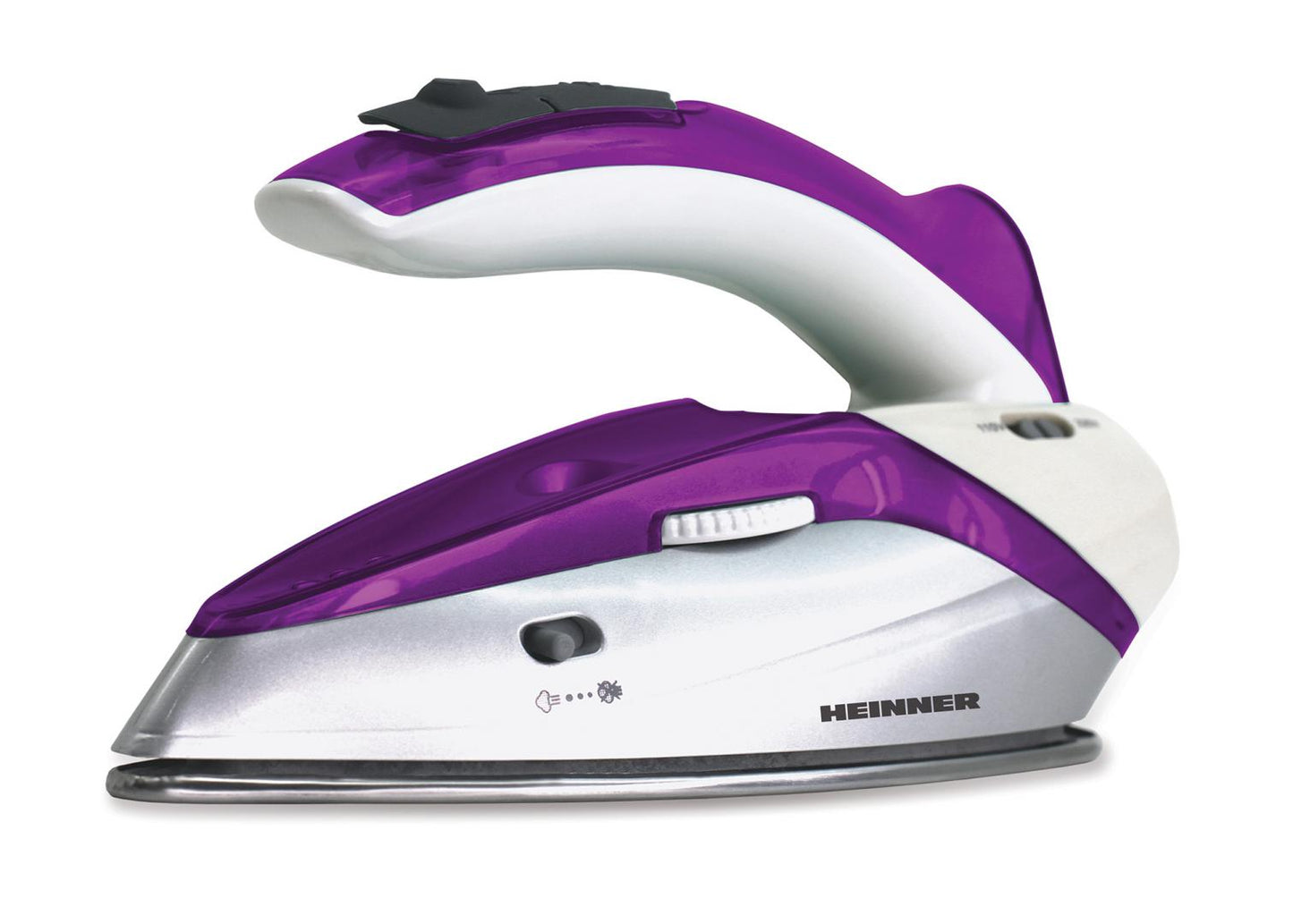 Fier De Calcat Voiaj Heinner 1000 W, 0.4 l, Talpa Inox, Maner Pliabil, Alb/Violet